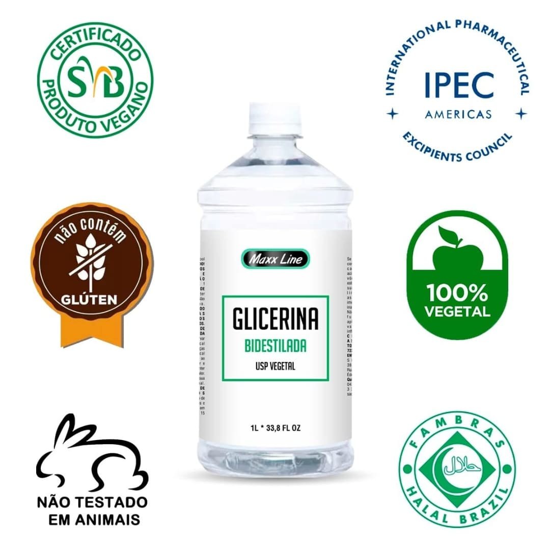 1 Litro Glicerina Bidestilada Usp Vegetal + Laudo E Nf