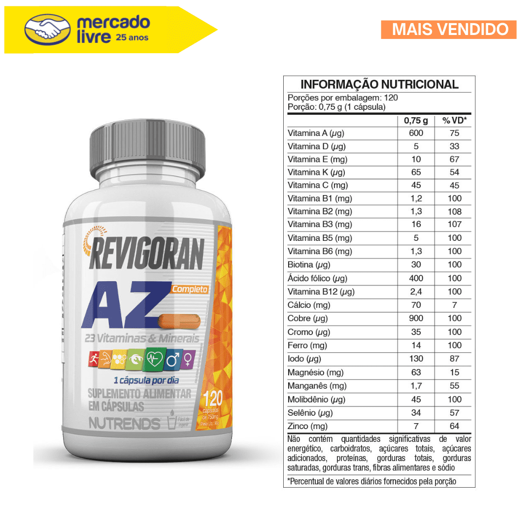 Multivitamínico Revigoran A-z - 120 Cápsulas - Nutrends Sabor Sem sabor